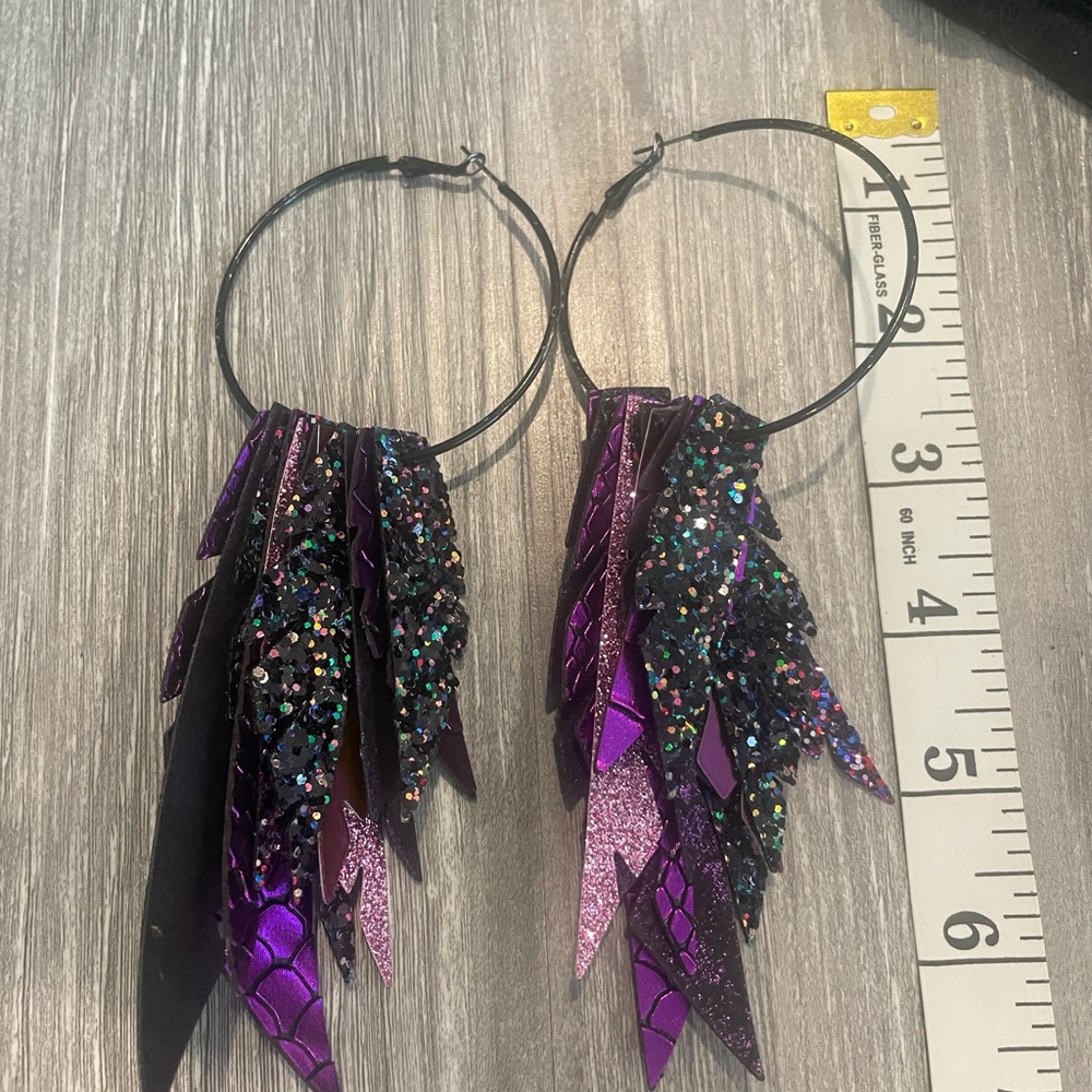 Purple and Black Statement Earrings